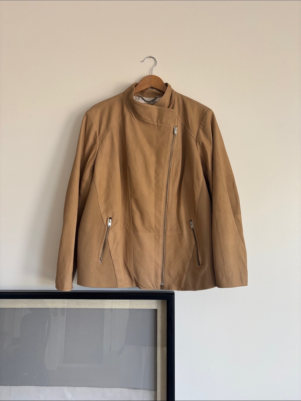 Marc New York Camel Leather Asymmetrical Zip Jacket